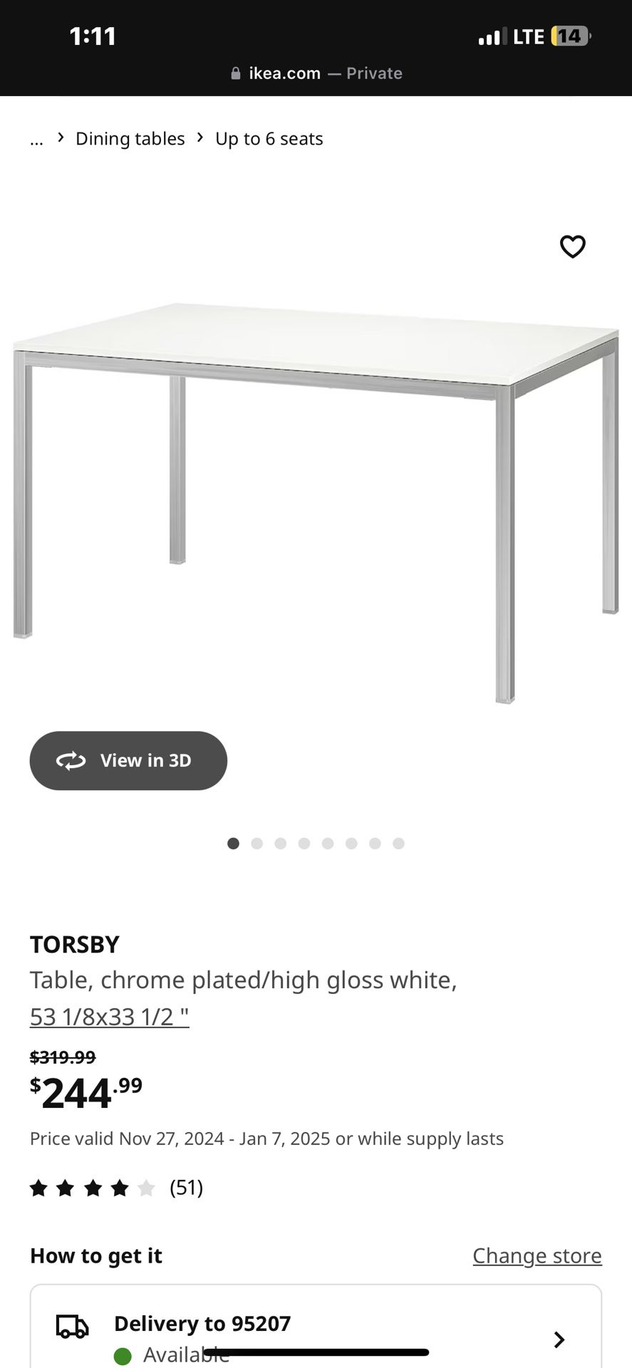 IKEA Glass Kitchen Table (white)
