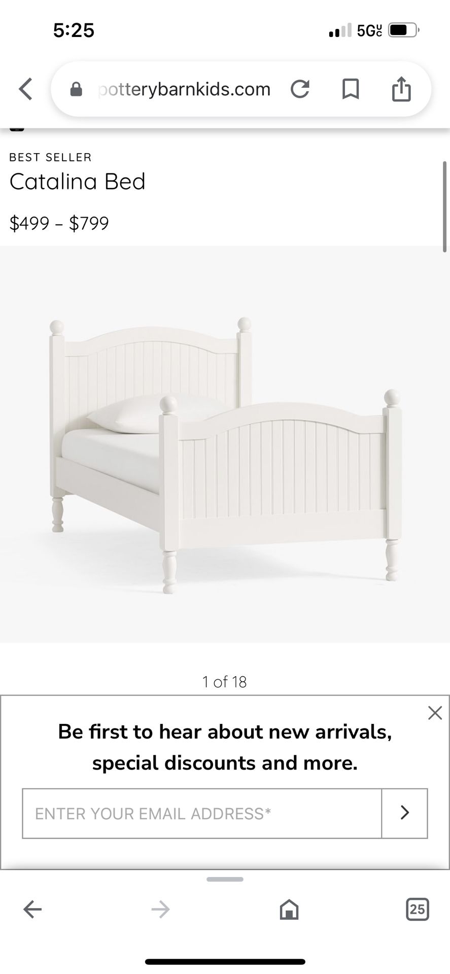Catalina twin White Bed Pottery Barn kids (rail Not Included)
