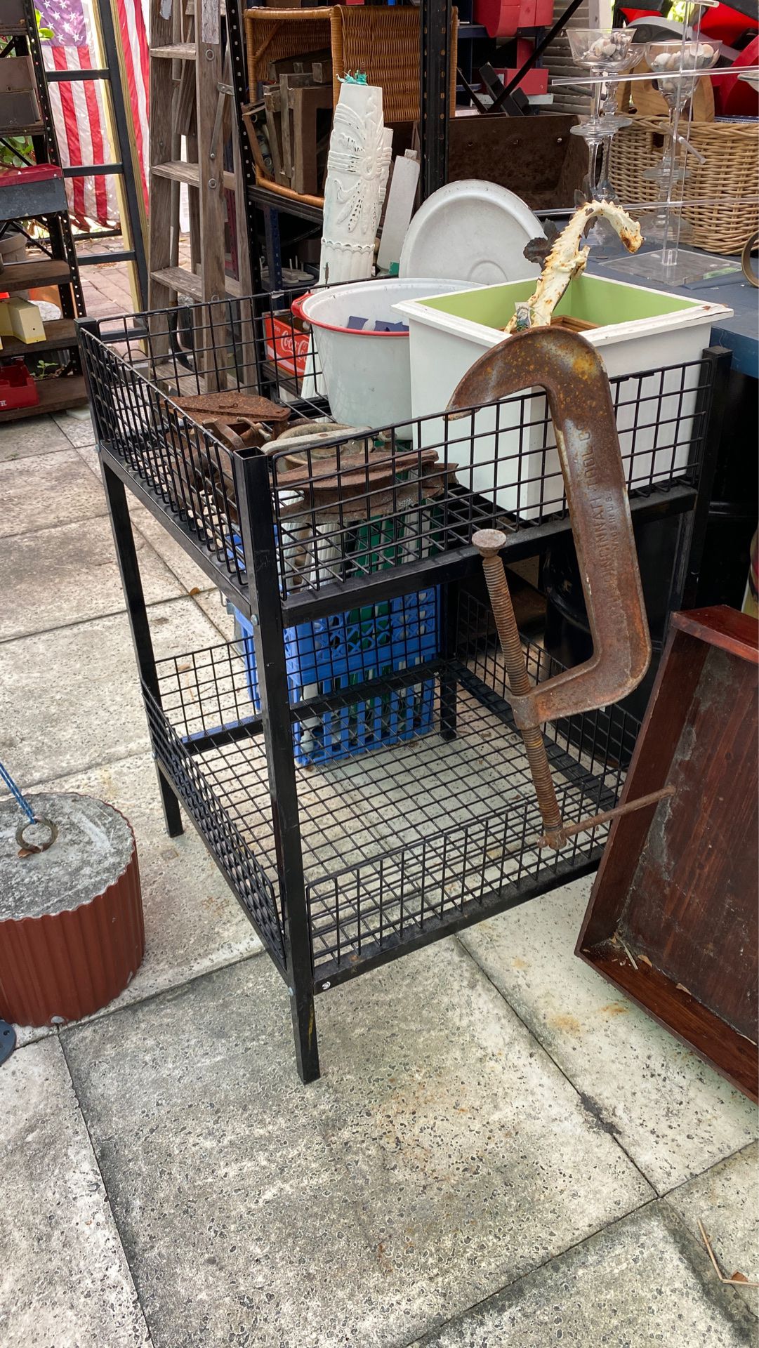 Wire display basket tray stand 36 x24x24”,black metal organizer,shop tool garage storage container rack