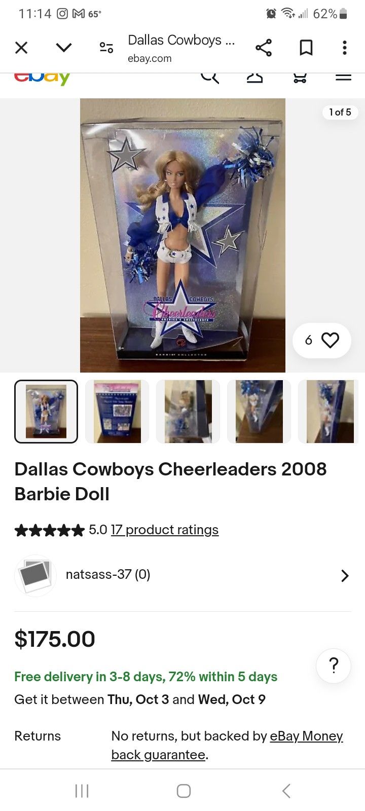 $50. 08 DALLAS CHEERLEADER BARBIE COLLECTABLE