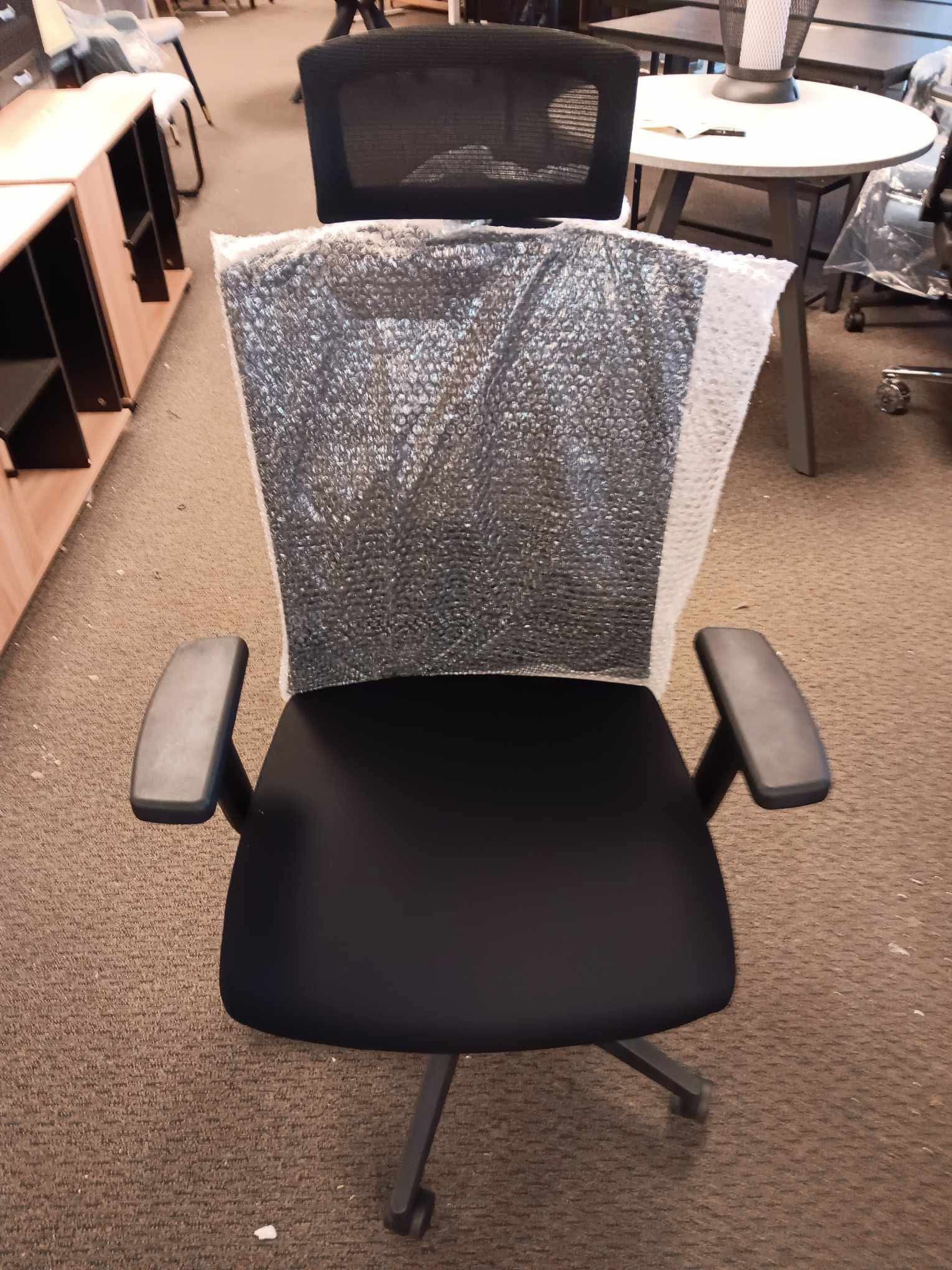 Ergonomic Office Chair with Headrest, 3.5 Inch Thick Foam Cushion Seat, Mid Back Mesh Desk Chair, Adjustable Lumbar Support, Arms, Synchro-Tilt Tensio