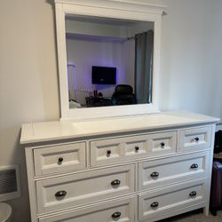 White Wood Dresser with Matching Mirror