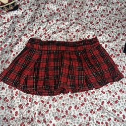 Red Plaid Mini Skirt 