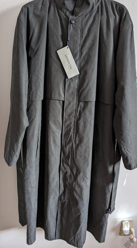 Men's London Fog microfiber raincoat gray Trench big &Tall Size 46 long new With tag