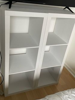 Two White Textured Bookshelves/Benches - Bookshelf