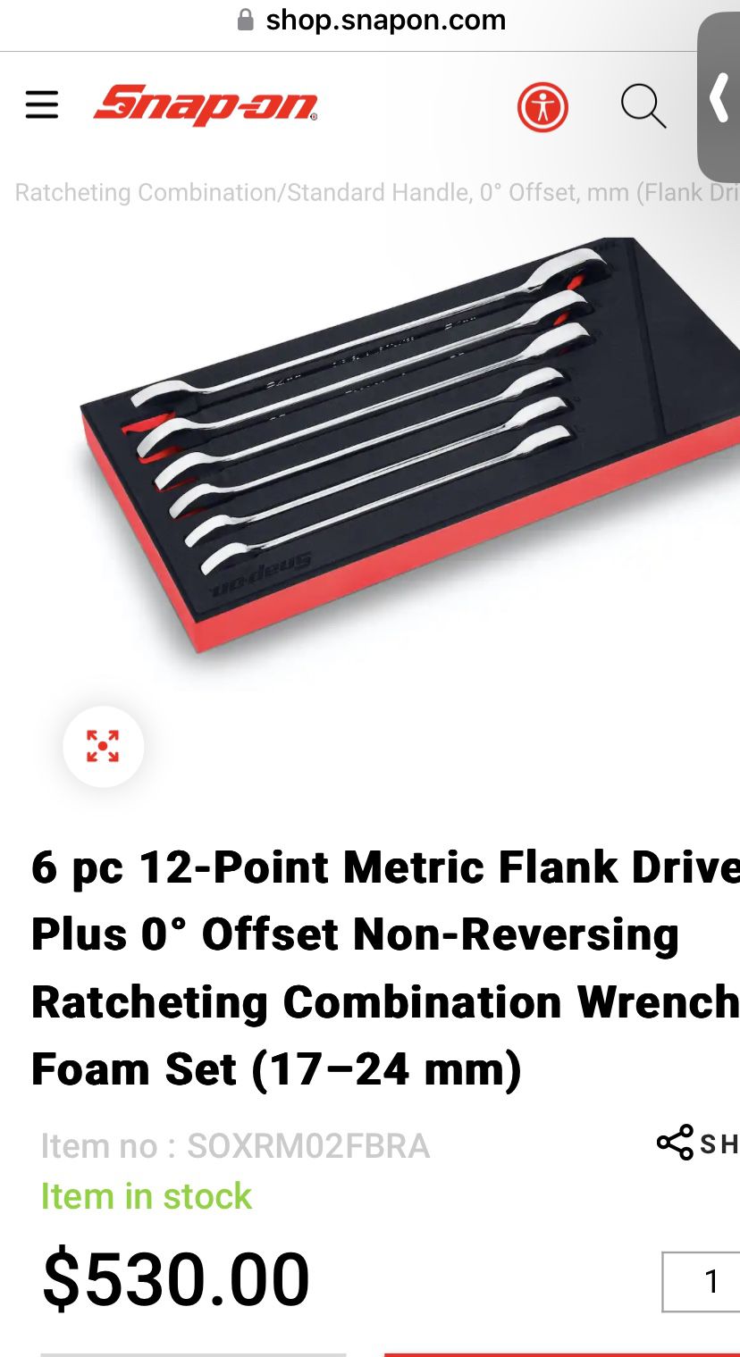 Snap On Metric Ratcheting  Combination Wrench Set