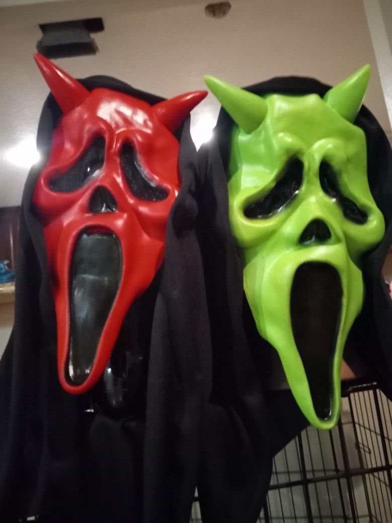 Lot Of (2) Latex Devil Face Dead By Daylight DBD Masks Ghostface Mask Red And Green