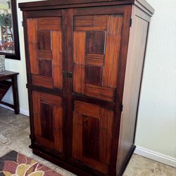 Pier 1 Red Brown Wooden Entertainment Cabinet with Magnetic Doors