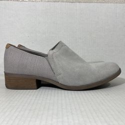 TOMS Shaye Gray Tan Suede Canvas Casual Comfort Slip-On Low Bootie Loafers Wmns Sz 10