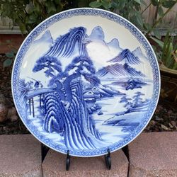 Vintage Large Japanese Imari Blue & White Hand Painted Plate