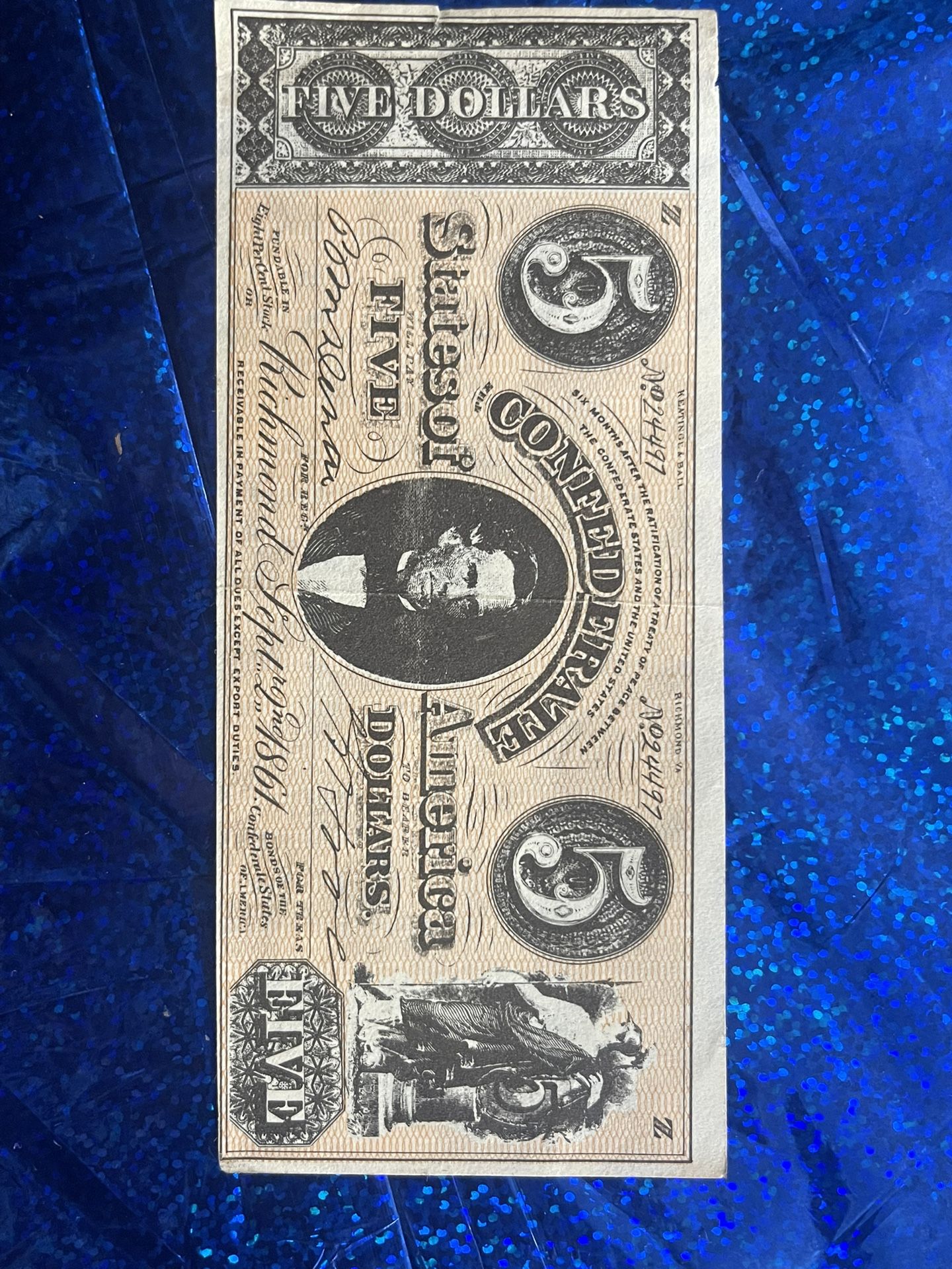  five-dollar banknote from the Confederate States of America