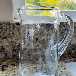 MCM Atomic Starburst Glass Pitcher Etched Glass Cocktails Martinis