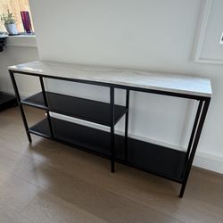 Black Metal & Marble Console Table with Shelves