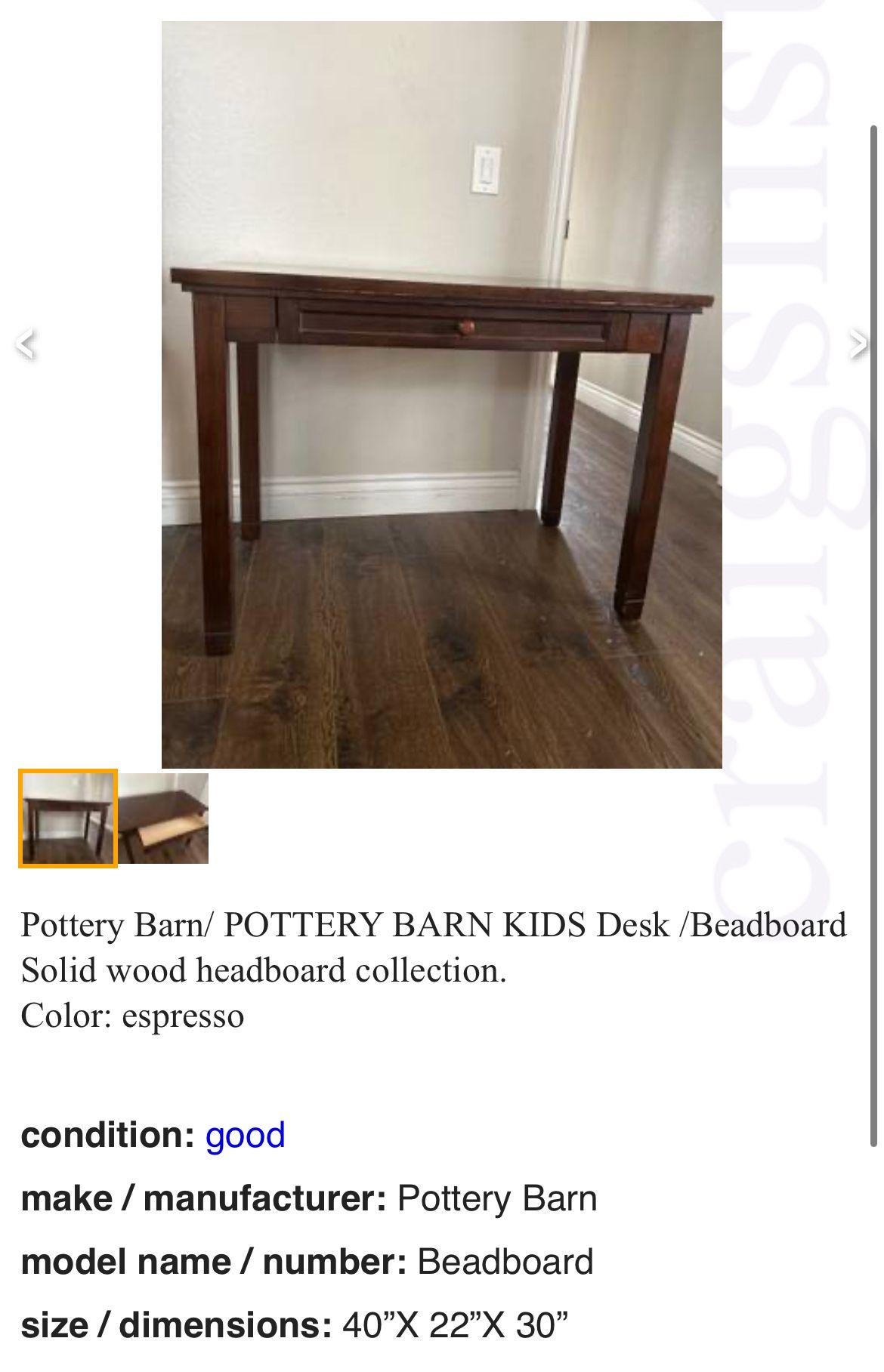 POTTER BARN teen desk- Solid wood