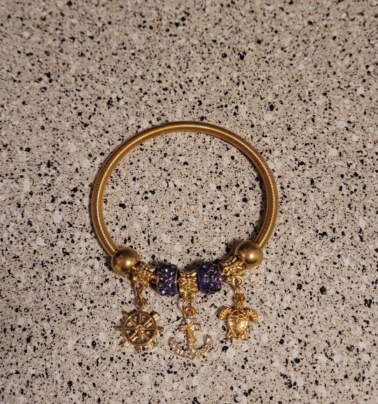 Gold Beaded Nautical Charm Bracelet 