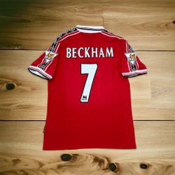 Manchester United 98/99 Retro David Beckham 7 Red Home Football Shirt Men size