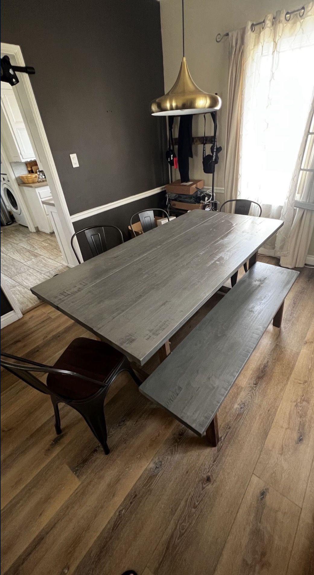Dining Table -4 Bistro Chairs -+ Bench. Farmhouse/Industrial.