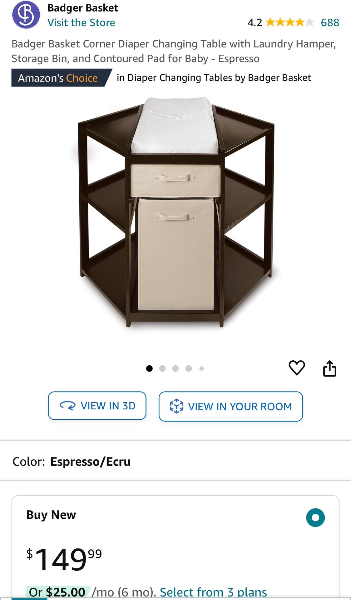 Corner Baby Diaper Changing Table - Lightly Used