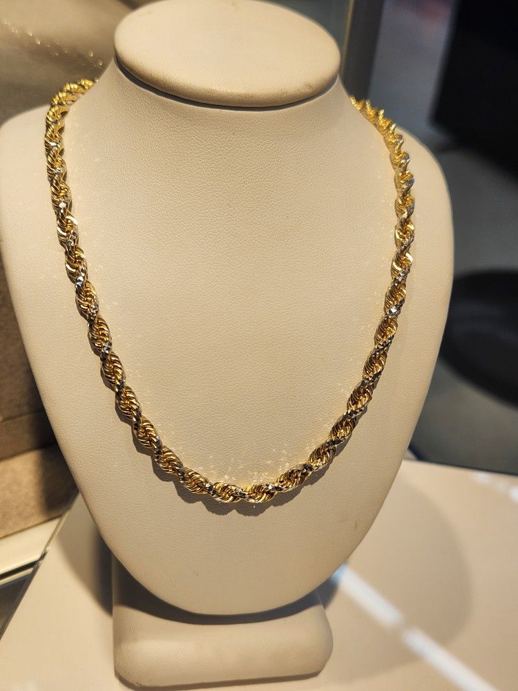 10kt Rope Two Tone Chain Necklace Cadena Torsal