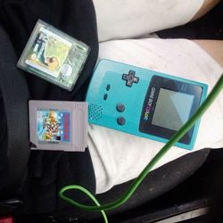 Teal Nintendo Gameboy Color With Two Games