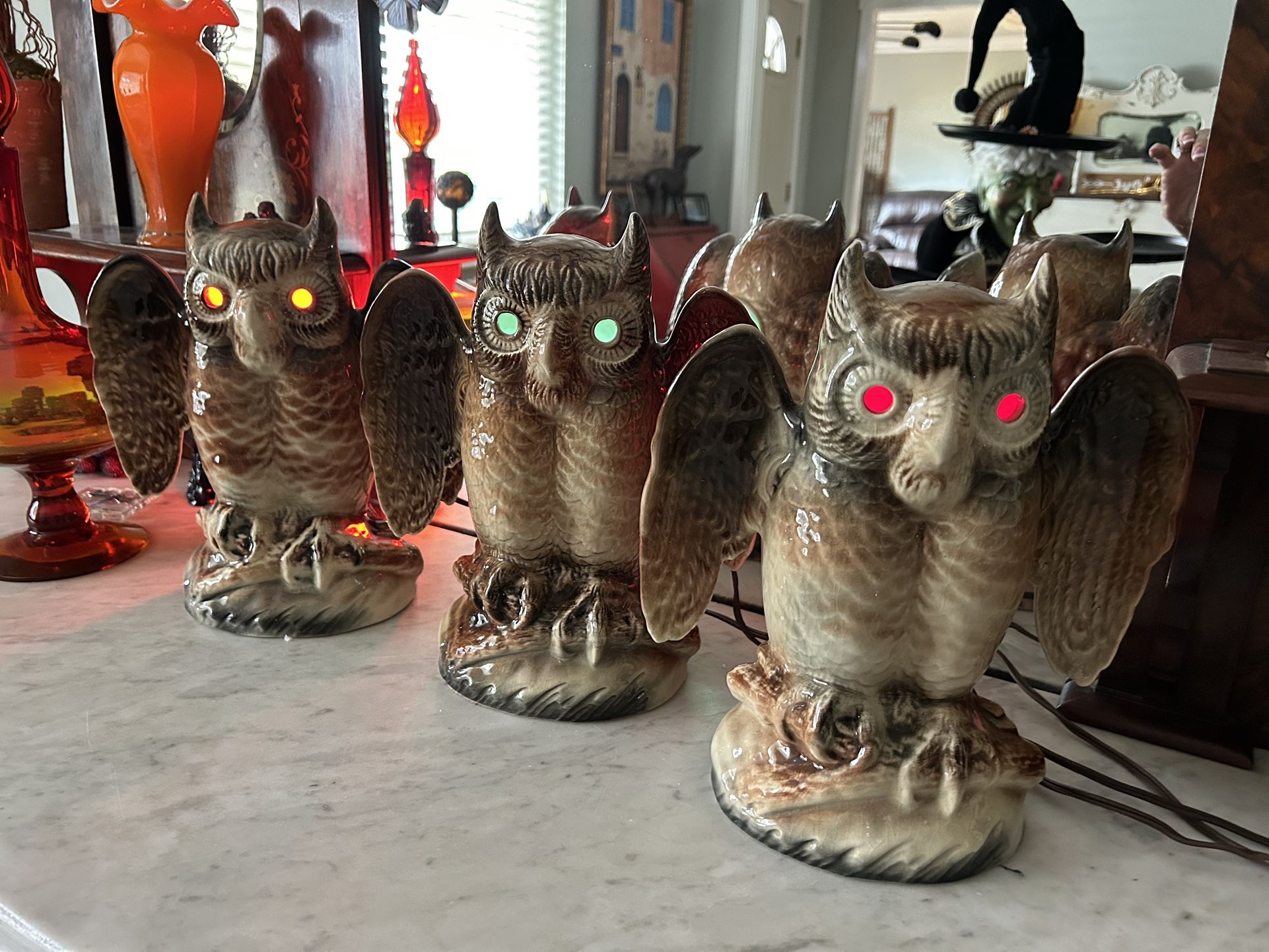 1950s Vintage Retro Mid Century Modern Kron Horned Owl Ceramic TV Lamps