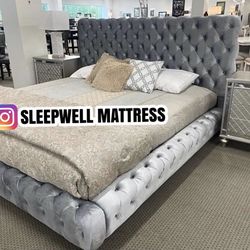 New King Bed Frame With Mattress 