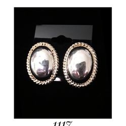 28mm x 21mm Solid Sterling Silver High Polished Dome Earrings w 14k Overlay Twisted Wire. Post & Butterfly Clasp Earrings