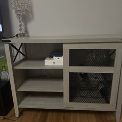 Sliding Door Wine Bar Cabinet Grey w/ LED Lights 