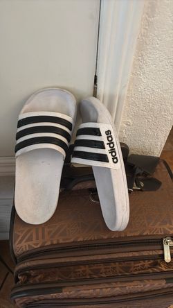 Size 7/8,, Adidas Slide Sandals White Black Stripes