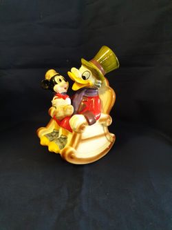 Disney Christmas Carol Scrooge And Little Tim Musical Ceramic Figurine