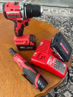 Milwaukee M18 Drill, Ratchet, Batteries & Charger Set
