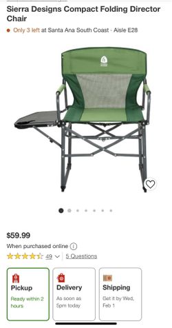 Sierra Designs Compact Folding Director Chair for Sale in Santa