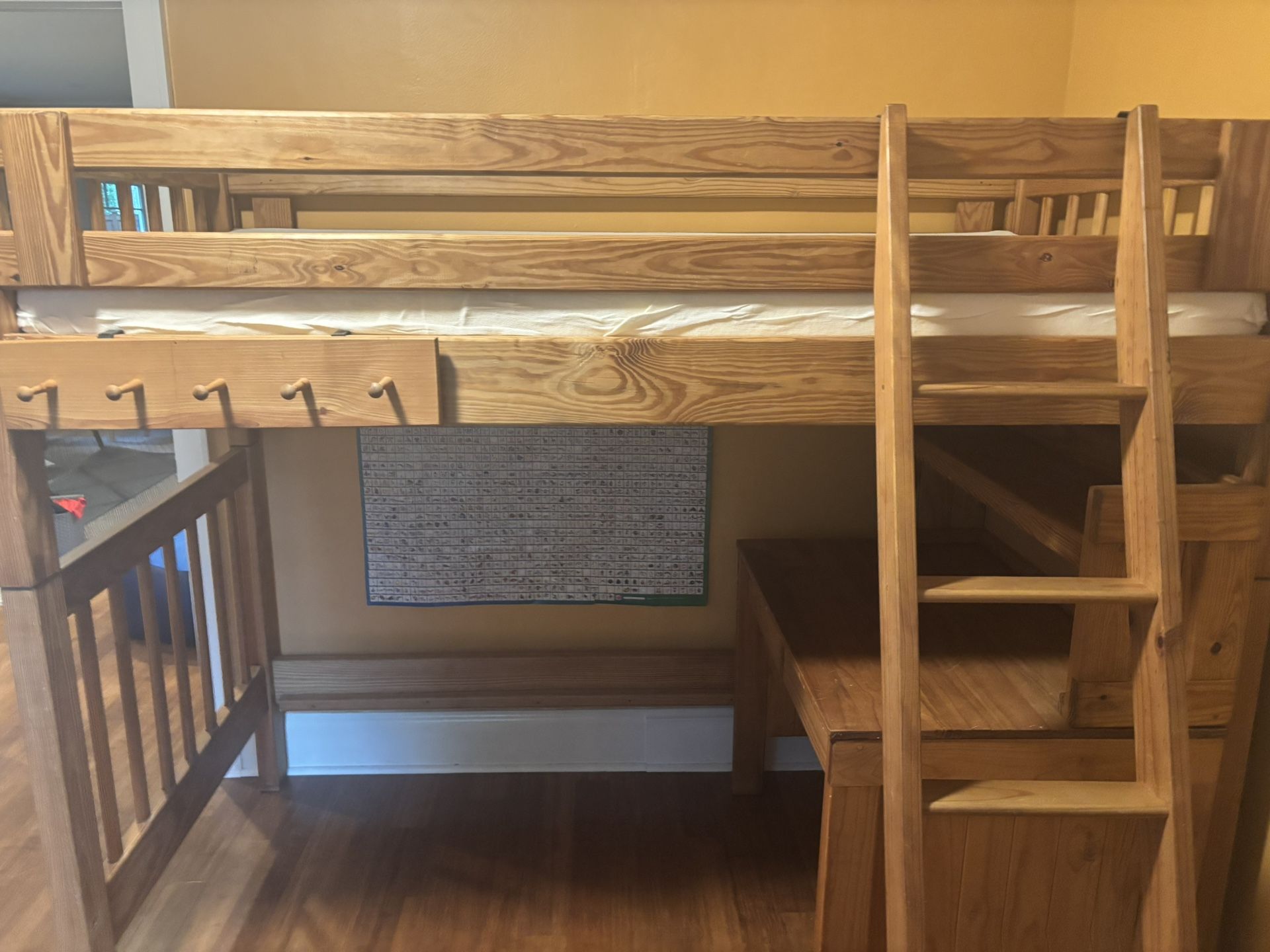 Solid Wood Loft Bed With Desk And Tuft and Needle Mattress 