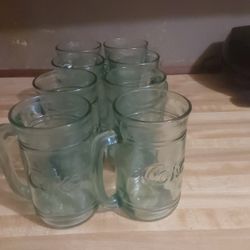 Set Of 8 Green Vintage Coke Cola Mugs 