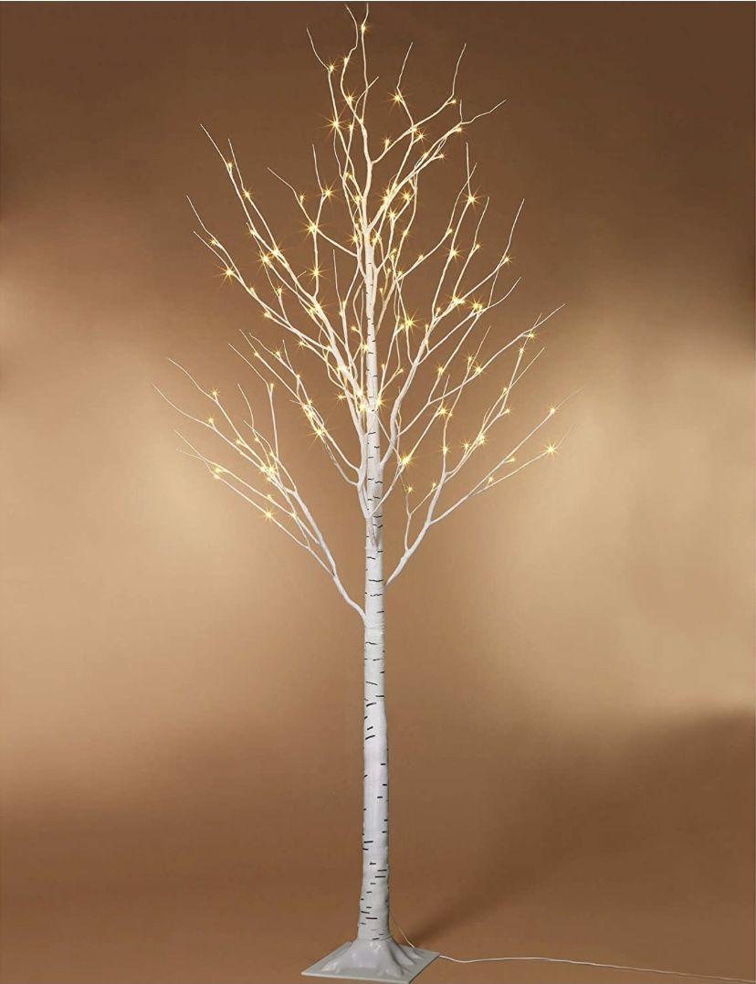 6 Foot Tall Birch Trees With Lights - Set Of 2