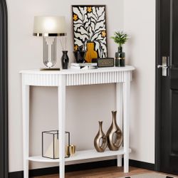 Farmhouse Haft Moon Entryway Console Table With Lower Shelf 