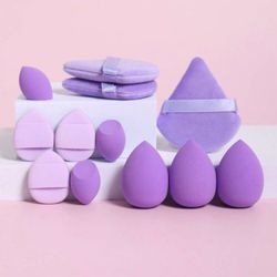 12pcs All-purpose Makeup Sponges Set Consisting Of 3 Triangular Powder Puffs, 3 Mini Air Cushion Powder Puffs, 3 Water Drop Shaped Beauty Blenders, An