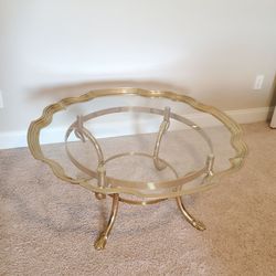 Large Vintage LaBarge Hollywood Regency Style Brass & Glass Swan Cocktail Coffee Table