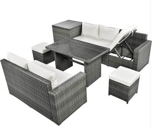 New Assembled Outdoor All Weather PE Rattan Sofa Set 6-Piece Garden Patio Wicker Sectional Furniture