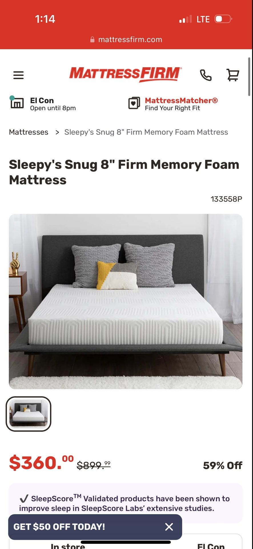Sleepy's Snug 8" Firm Memory Foam Mattress WITH bed frame