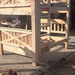 NEW CUSTOM MADE FARMHOUSE STYLE QUEEN OVER QUEEN BUNK BEDS. READY TO GO TODAY