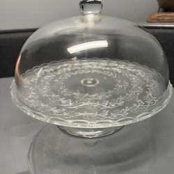 Vintage Clear Glass Cake Stand with Lid 