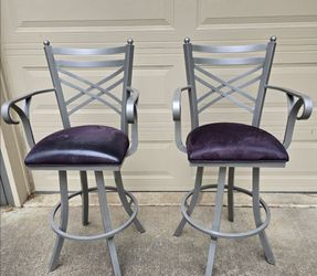 Brushed nickel swivel bar stools with arms