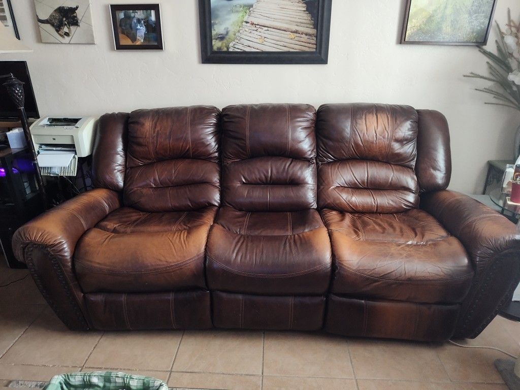 Brown Leather Sofa-Power Recliner