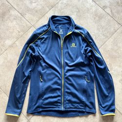 Salomon Advanced Skin Hooded Track Jacket SoftShell Blue Full Zip Men Size Medium