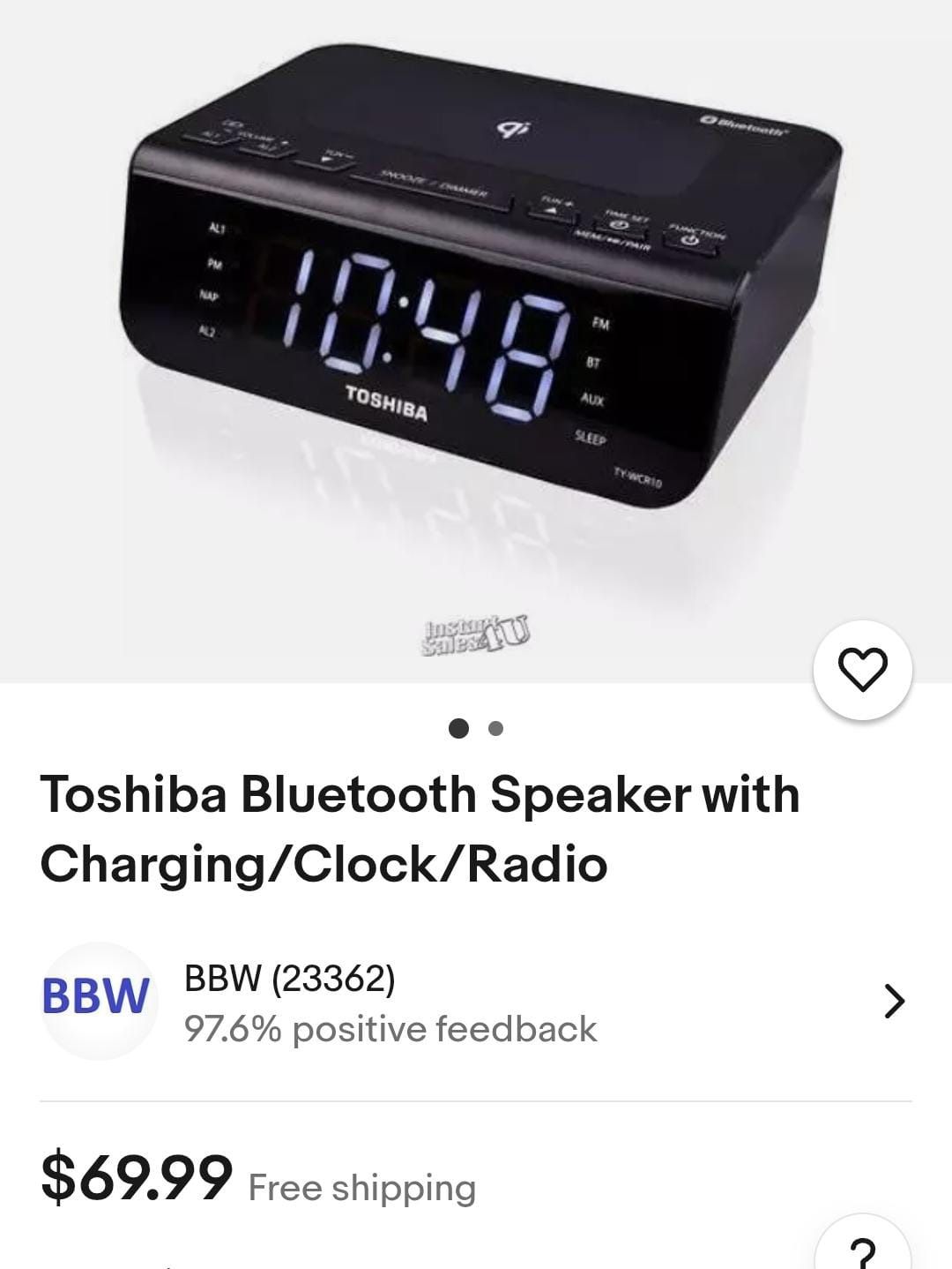 Toshiba Bluetooth Speaker with Charging/Clock/Radio