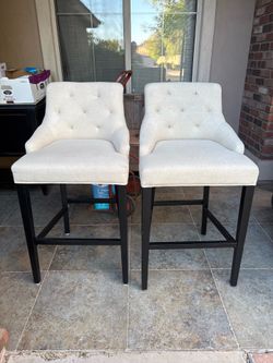 2 Upholstered Tall Chairs Cream