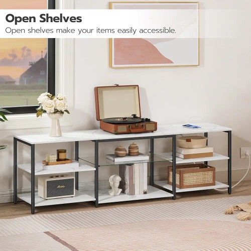 HOOBRO LED TV Stand for 65 Inch TVs with Charging Station