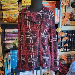 Chaps Asymmetrical Zip Up Sweater Women’s Sz Med Buffalo Plaid Vintage Holiday