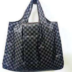 Checkered Pattern Shopper Bag, Reusable Foldable Grocery Bag